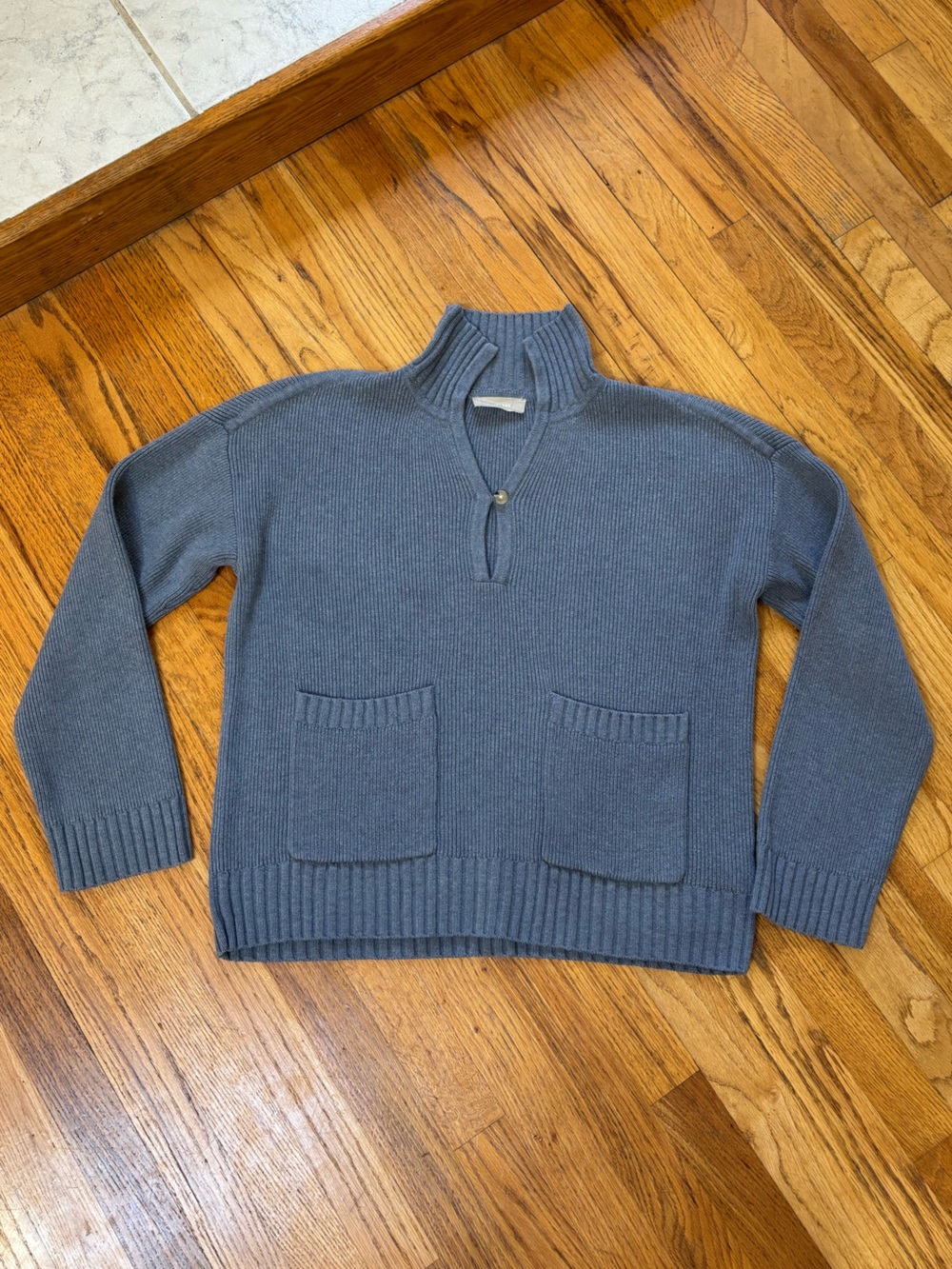 Everlane Slate Blue Ribbed oversized cotton and wool sweater with pockets size S